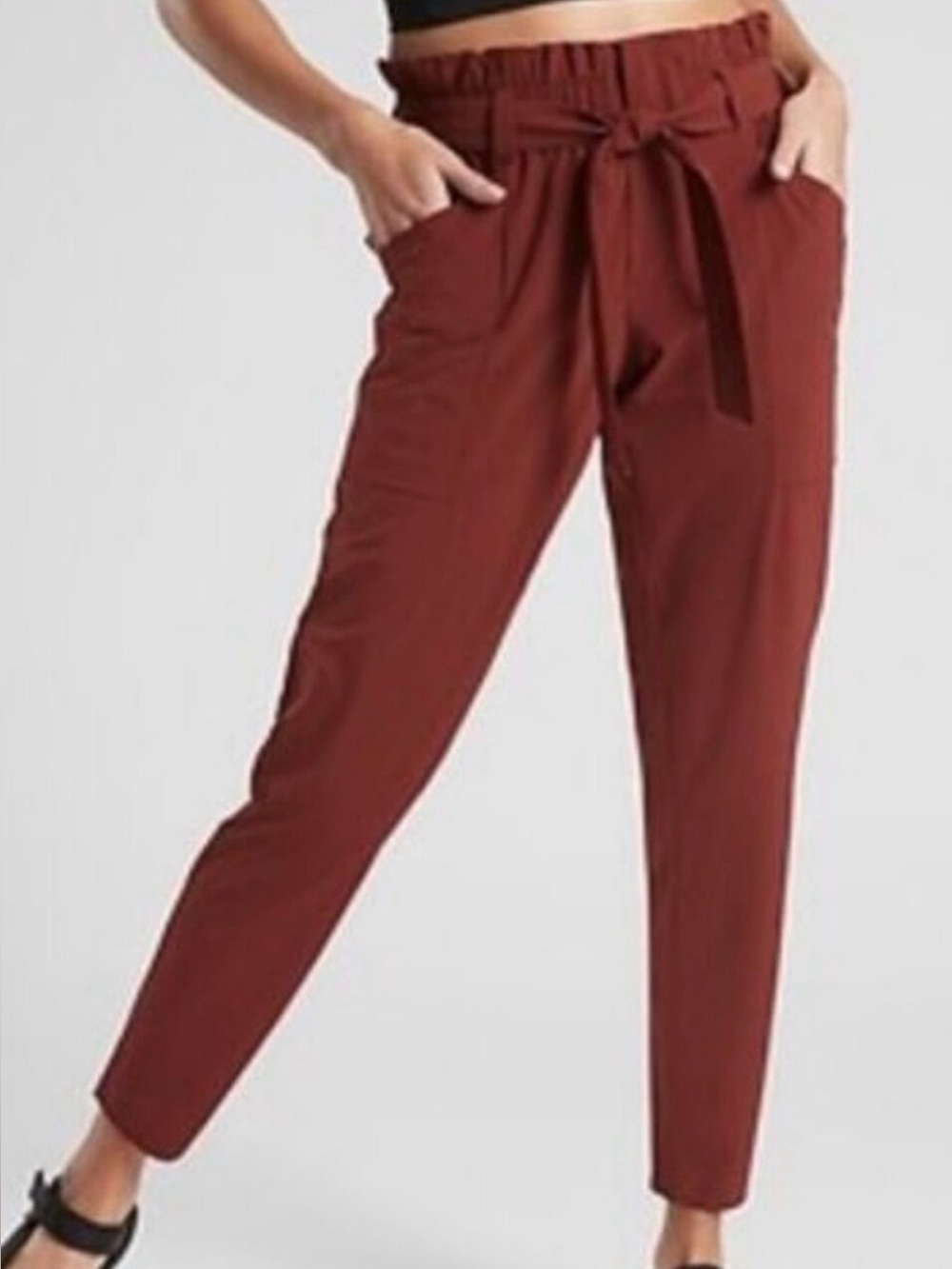 Athleta Brooklyn Ankle Pants Women’s Size 8 Rust Paperbag Waist Tie Stretch